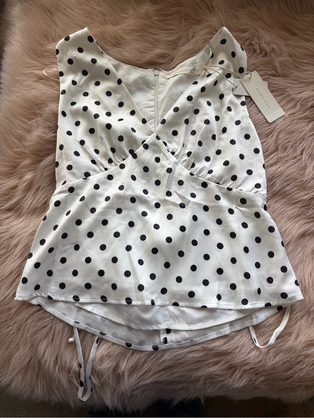 Altar'd State White and Black Polka Dot Satin Cami